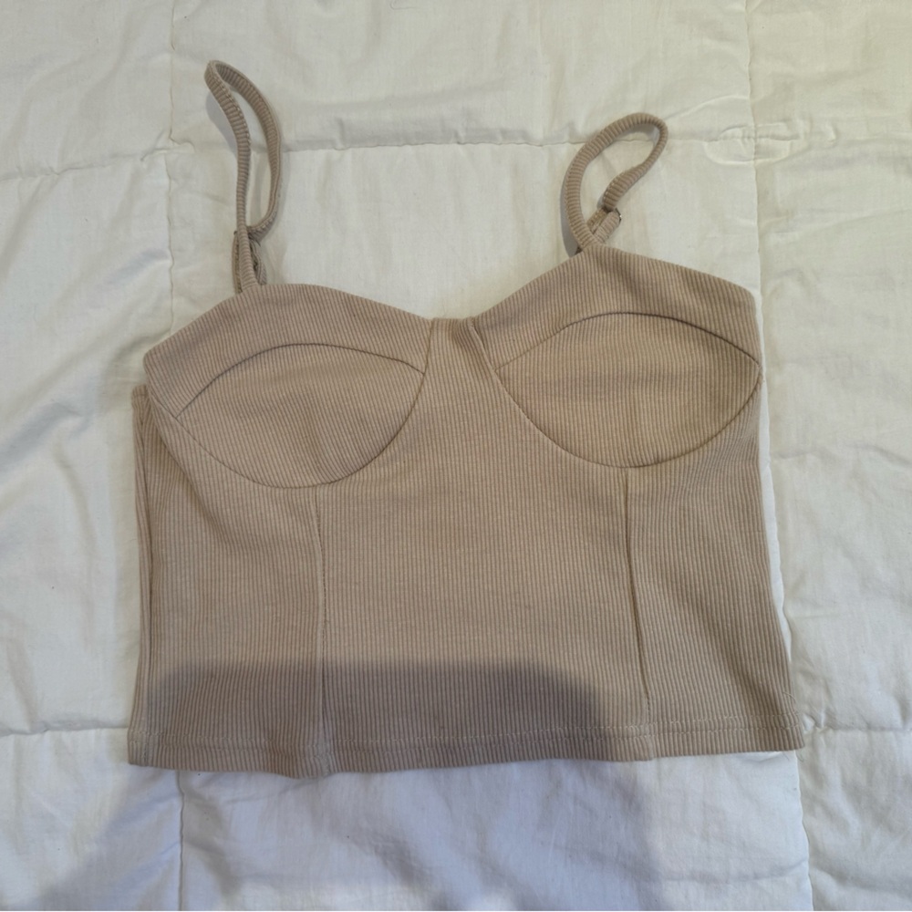 Beige Bustier Cropped Tank